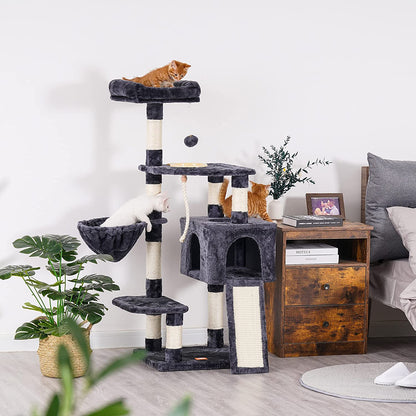 Cat Tree, Cat Tower for Indoor Cats with Scratching Board, Multi-Level Cat Furniture Condo with Feeding Bowl Smoky Gray HCT010G