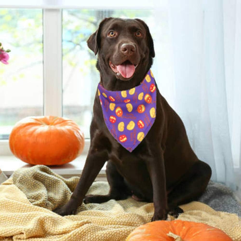 4PCS Halloween Dog Bandana Pet Halloween Bandana Pumpkin Ghost Witch Print Dog Puppy Halloween Bandana Pet Triangle Bibs Scarf Accessories for Dogs Cats Pets (Black&Orange&Purple)