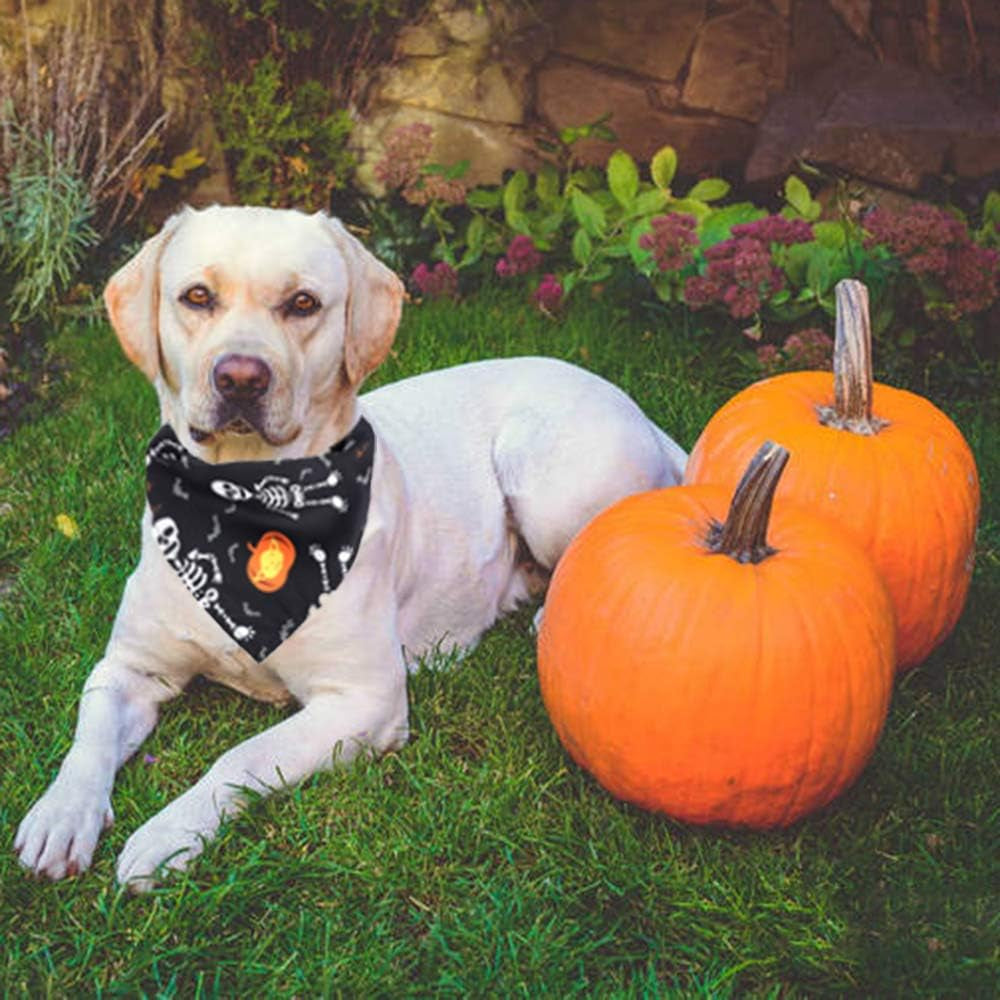 4PCS Halloween Dog Bandana Pet Halloween Bandana Pumpkin Ghost Witch Print Dog Puppy Halloween Bandana Pet Triangle Bibs Scarf Accessories for Dogs Cats Pets (Black&Orange&Purple)